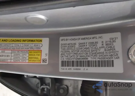 2021 Honda Accord Sport from USA, damaged, VIN 1HGCV1F32MA048686